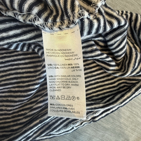 Chicos Womens Linen Popover Casual Top Size L Striped Resort Oversized Coastal - Picture 9 of 9